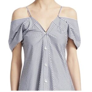 Theory Hartman Cold Shoulder Blue White Striped Cotton Top Size Small